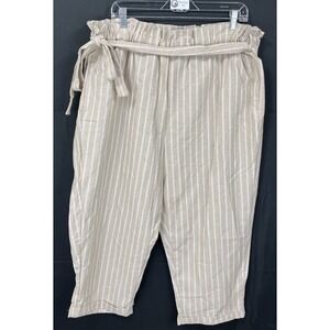 Arabella Womens 2X Striped Linen Blend Paperbag Waist Tapered Pants Made in USA